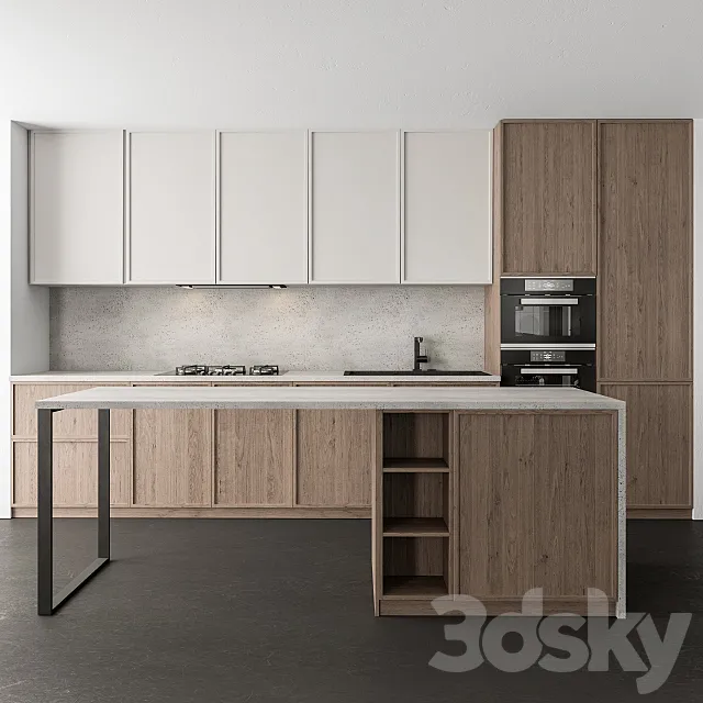 Kitchen Modern - White and Wood 44 3D Model
