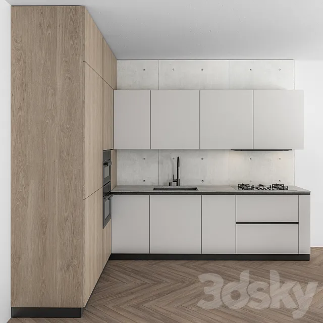 Kitchen Modern - White and Wood 52 3D Model