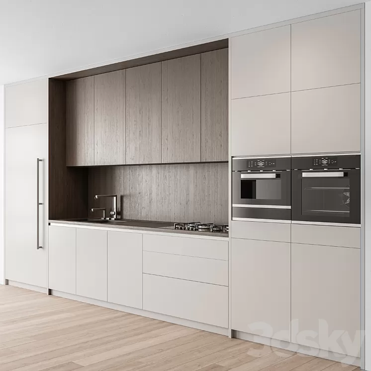 Kitchen Modern - white and Wood Cabinets 81 3D Model Free