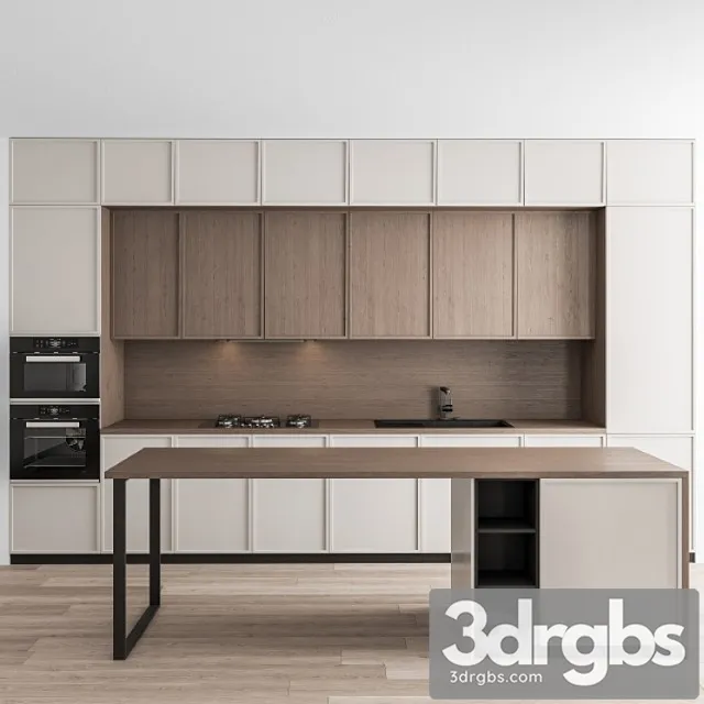 Kitchen Modern White and Wood with Island 58 3D Model Free