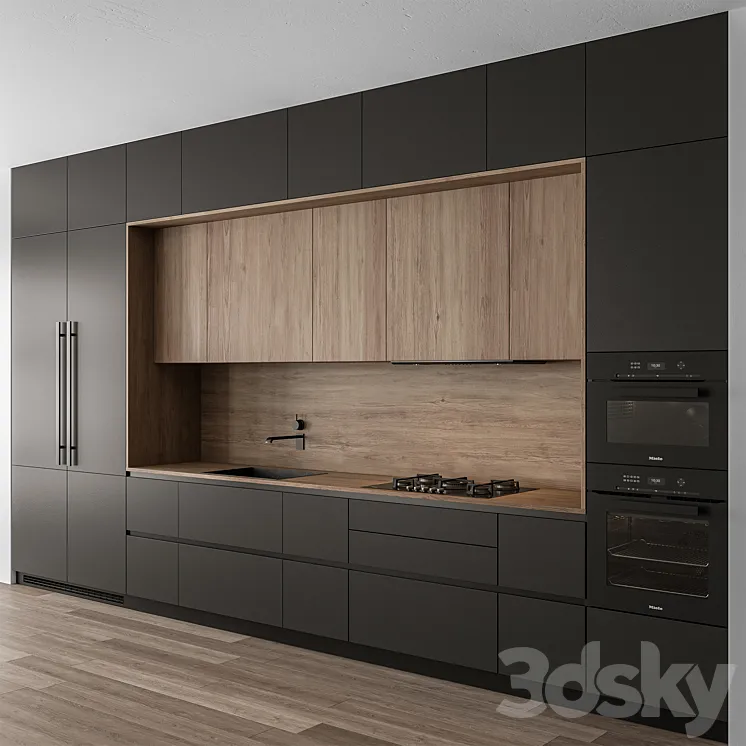 Kitchen Modern - Wood and Black 114 3D Model Free