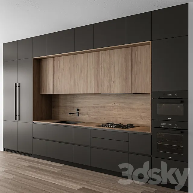 Kitchen Modern - Wood and Black 114 3D Model