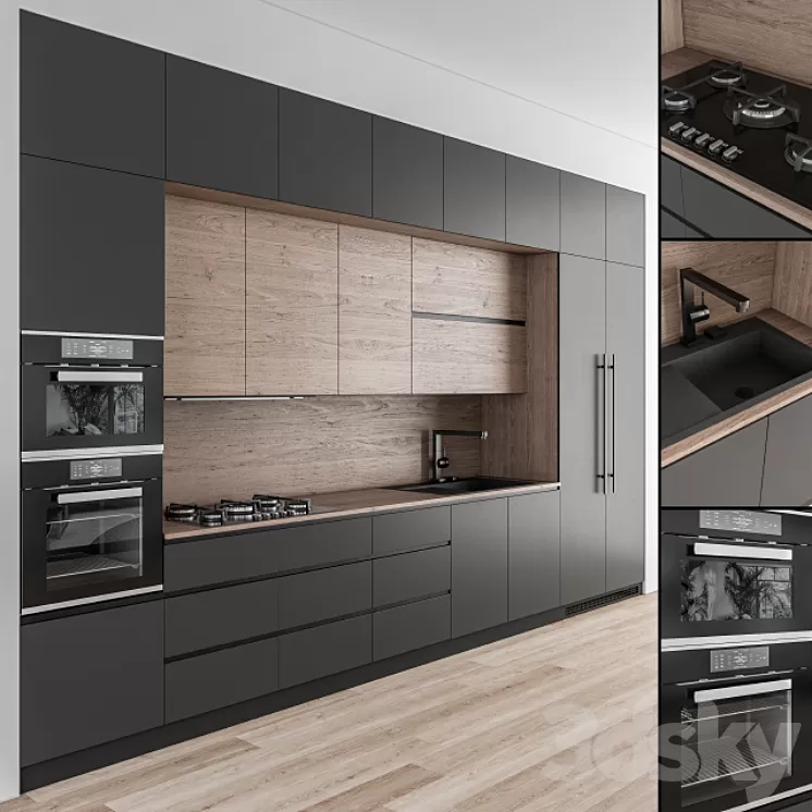 Kitchen Modern - Wood and Black 49 3D Model