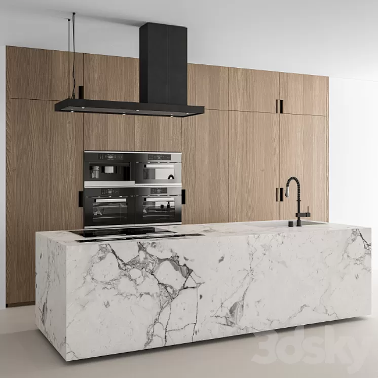 Kitchen Modern -Wood and Marble 64 3D Model Free