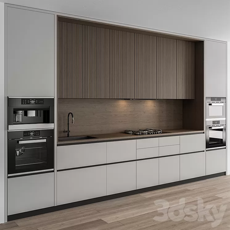 Kitchen Modern - Wood and White Cabinets 96 3D Model