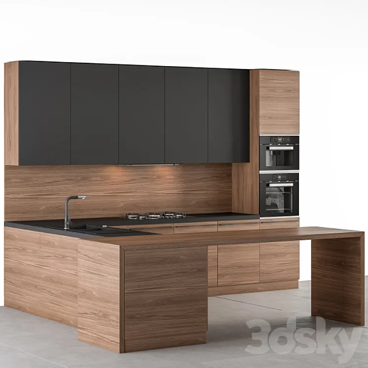 Kitchen Modern - Wooden and Black 59 3D Model Free