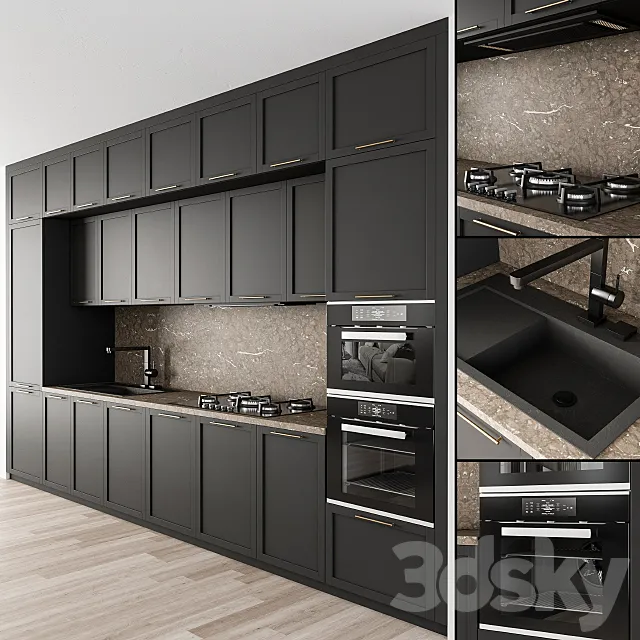 Kitchen Neo Classic - Black and Brown 29 3D Model