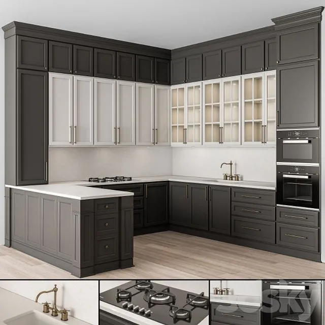 Kitchen Neo Classic Black and White - Set 48 3D Model