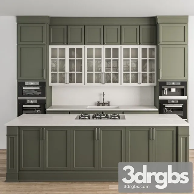 Kitchen Neo Classic Green and White Set 36 3D Model Free