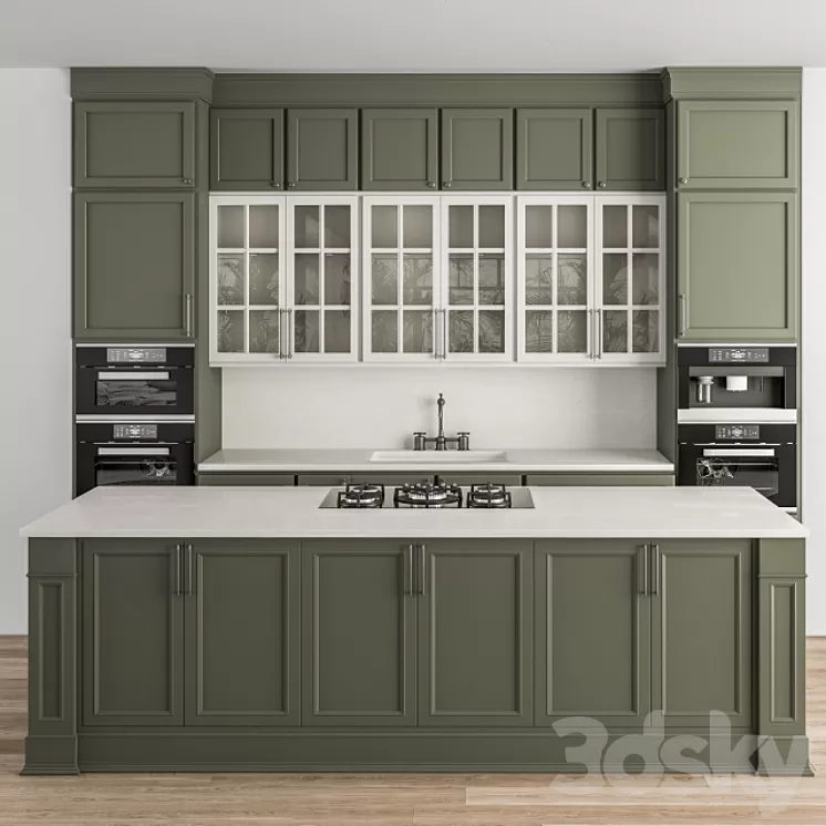 Kitchen Neo Classic Green and White - Set 36 3D Model