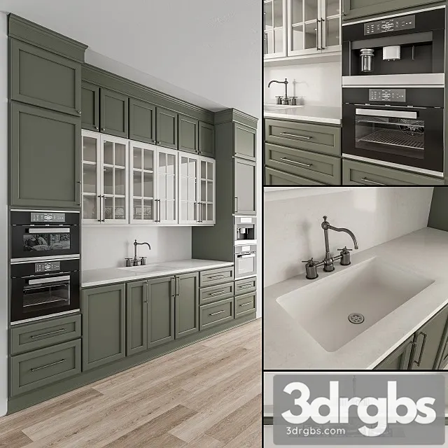 Kitchen Neo Classic Green and White Set 3D Model Free