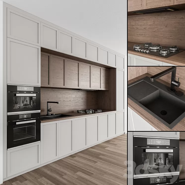 Kitchen Neo Classic - White and Wood 30 3D Model
