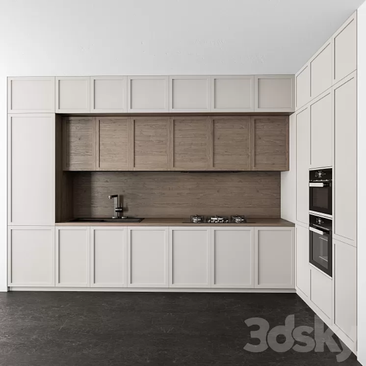 Kitchen Neo Classic - White and Wood 31 3D Model