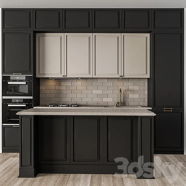 Kitchen NeoClassic - Black and Cream Set 23 3D Model