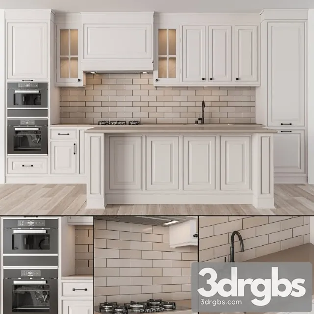 Kitchen neoclassic - cream set 19 3D Model Free