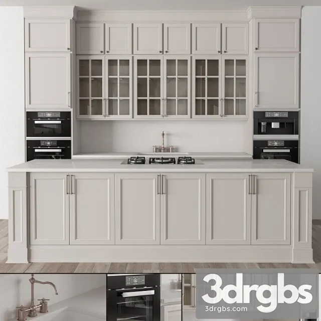 Kitchen neoclassic - cream set 24 3D Model Free