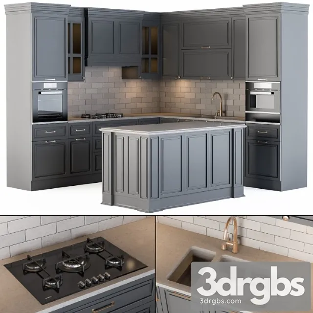Kitchen neoclassic gray 3D Model Free