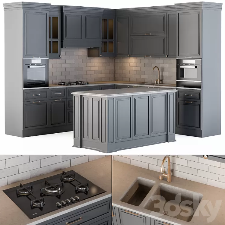 Kitchen NeoClassic Gray 3D Model
