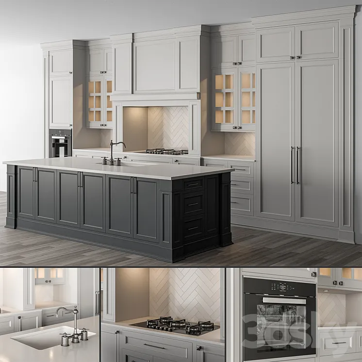 Kitchen NeoClassic - White and Gray 72 3D Model Free