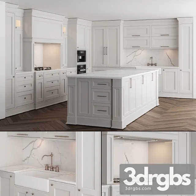 Kitchen neoclassic - white set 16 3D Model Free