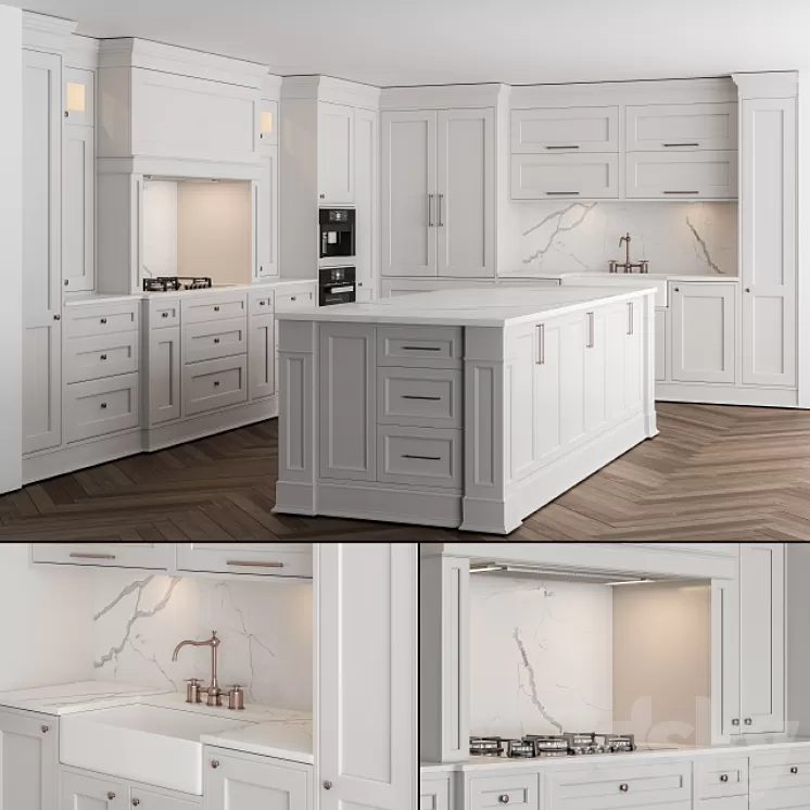 Kitchen NeoClassic - white Set 16 3D Model