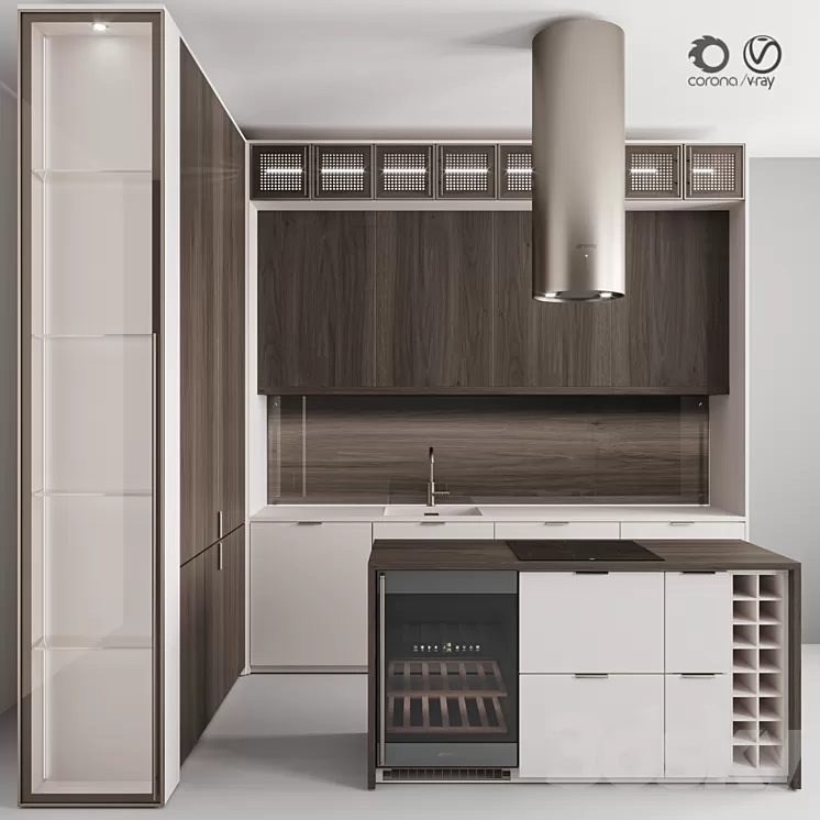 "Kitchen No. 100 ""Dark Wood and Beige""" 3D Model