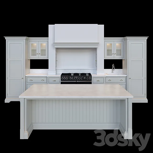 Kitchen "Open Plan Gray Kitchen" 3D Model