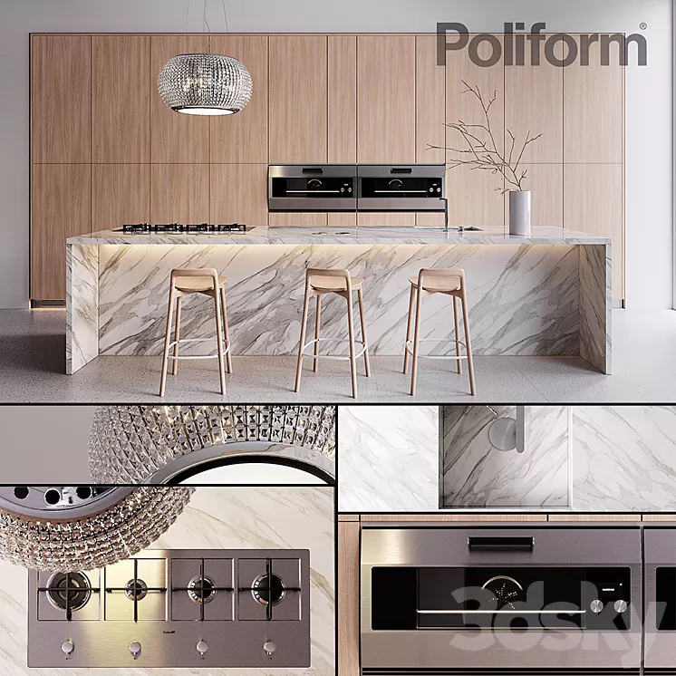 Kitchen Poliform Varenna Trail 2 (vray GGX corona PBR) 3D Model