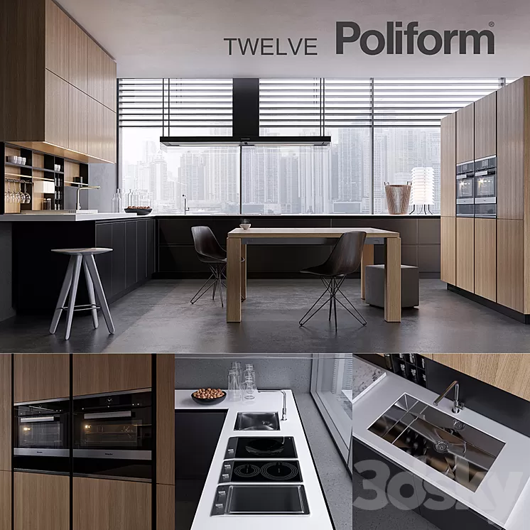 Kitchen Poliform Varenna Twelve 2 (vray GGX corona PBR) 3D Model