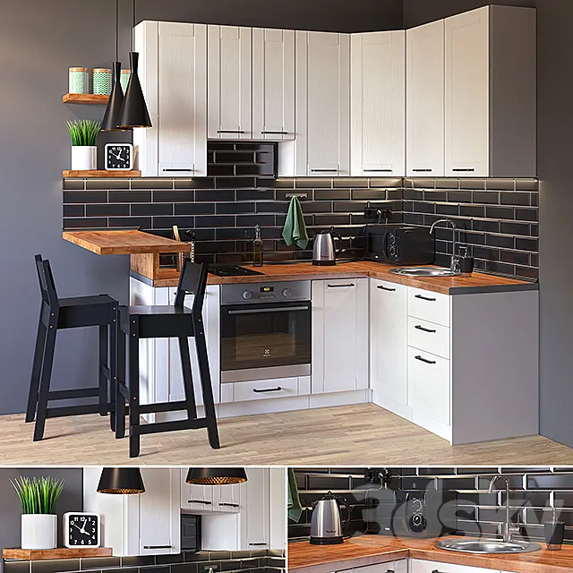 Kitchen "Royal Wood" with a bar 3DModel