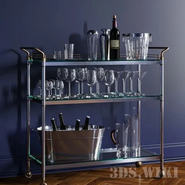 kitchen - Service table with bottles 3D Model