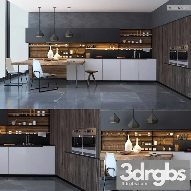 Kitchen Set 01 3D Model Free