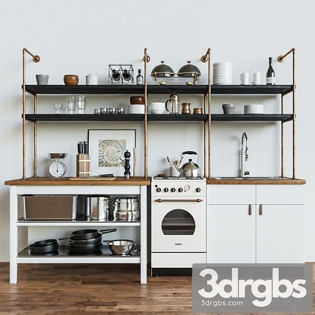 Kitchen set in a loft style 3D Model Free