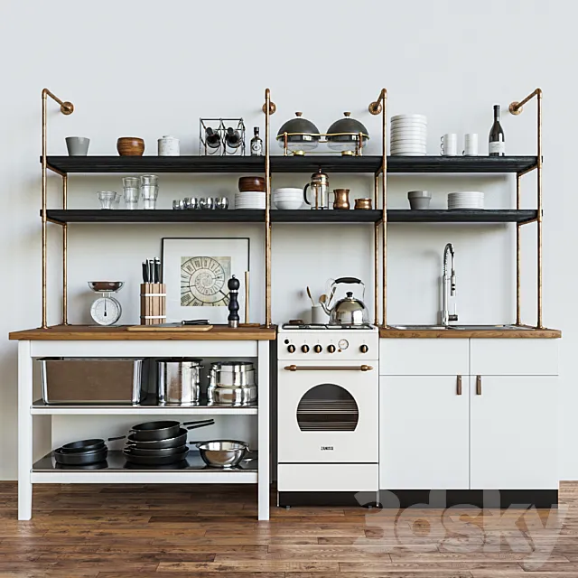 Kitchen set in a loft style 3DModel