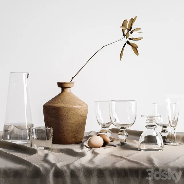 Kitchen set with glasses 3D Model