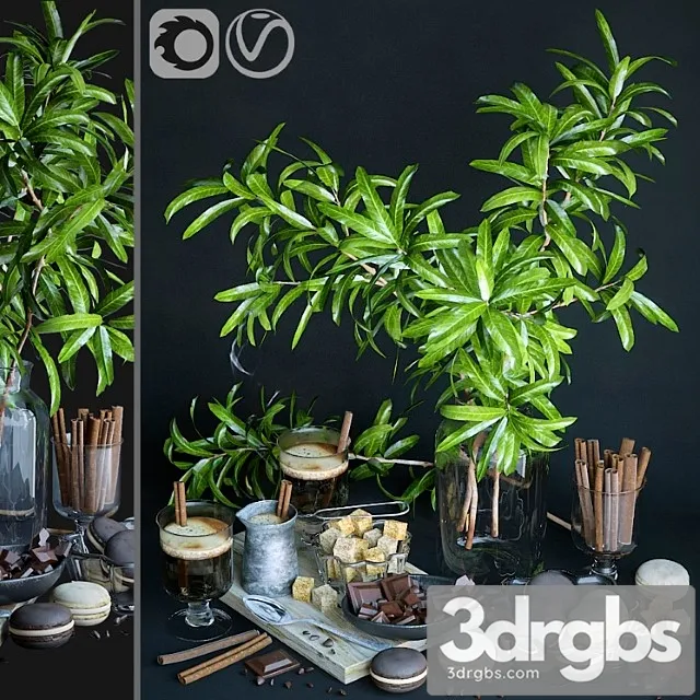 Kitchen set with mango branches 3D Model Free