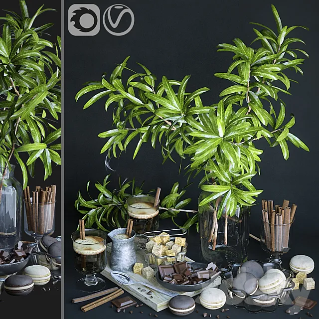 Kitchen set with mango branches 3DModel