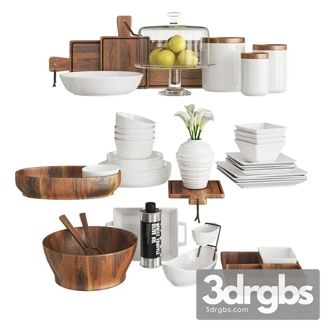 Kitchen Set Wood And White 3D Model Free
