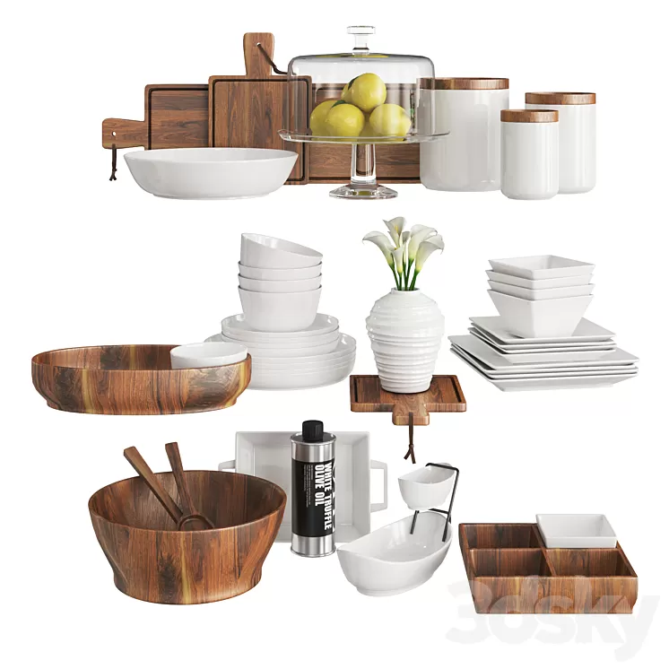 Kitchen Set Wood and White 3D Model