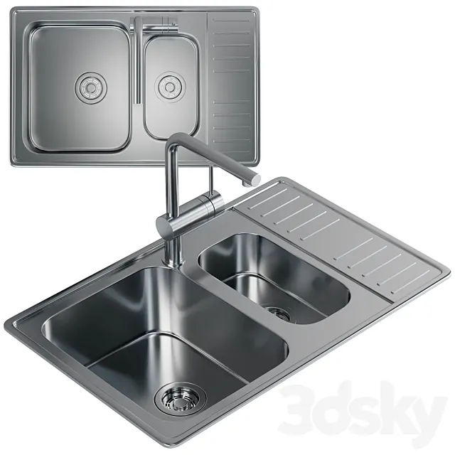 Kitchen sink Omoikiri Sagami 79-2 reversible IN Stainless steel 4993733 3D Model