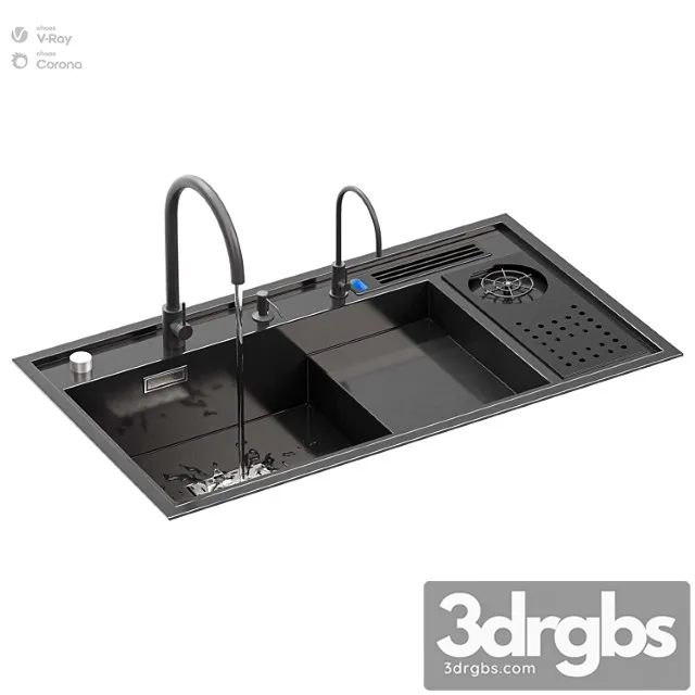 Kitchen Sink With High Pressure Cup Steel Black 3D Model Free