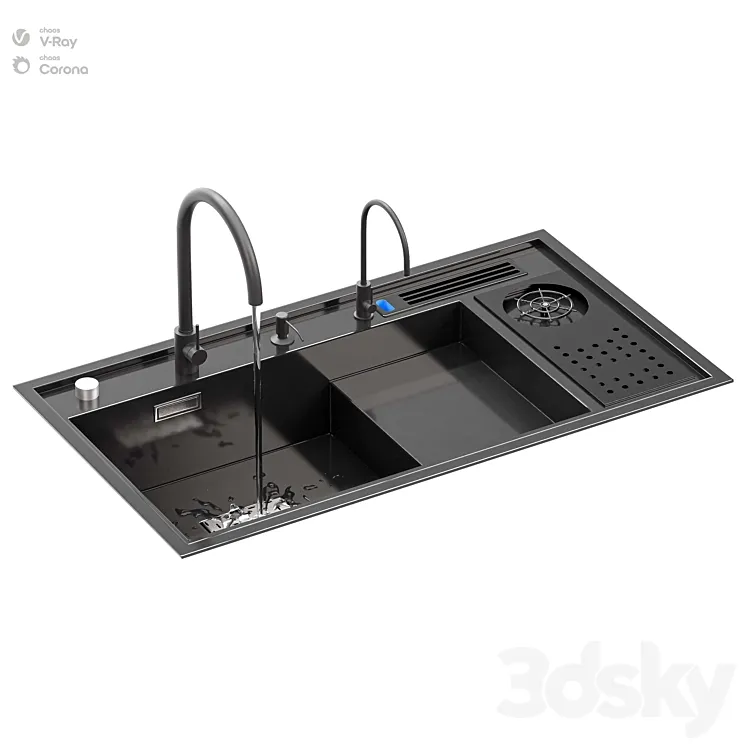 Kitchen Sink With High Pressure Cup Steel Black 3D Model Free
