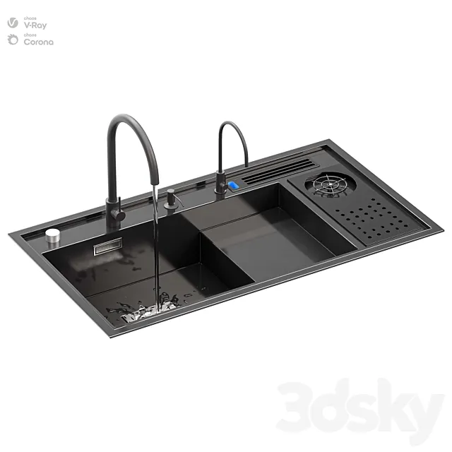 Kitchen Sink With High Pressure Cup Steel Black 3DModel