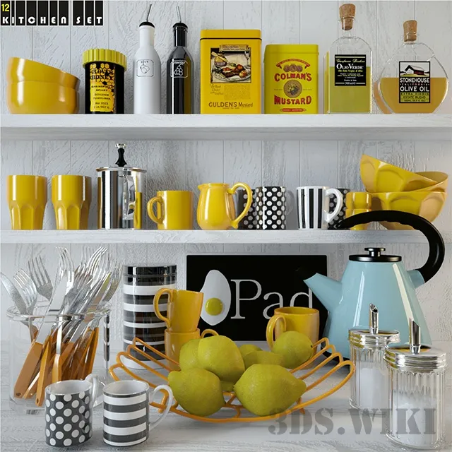 kitchen - Tea set spices and drinks 3D Model