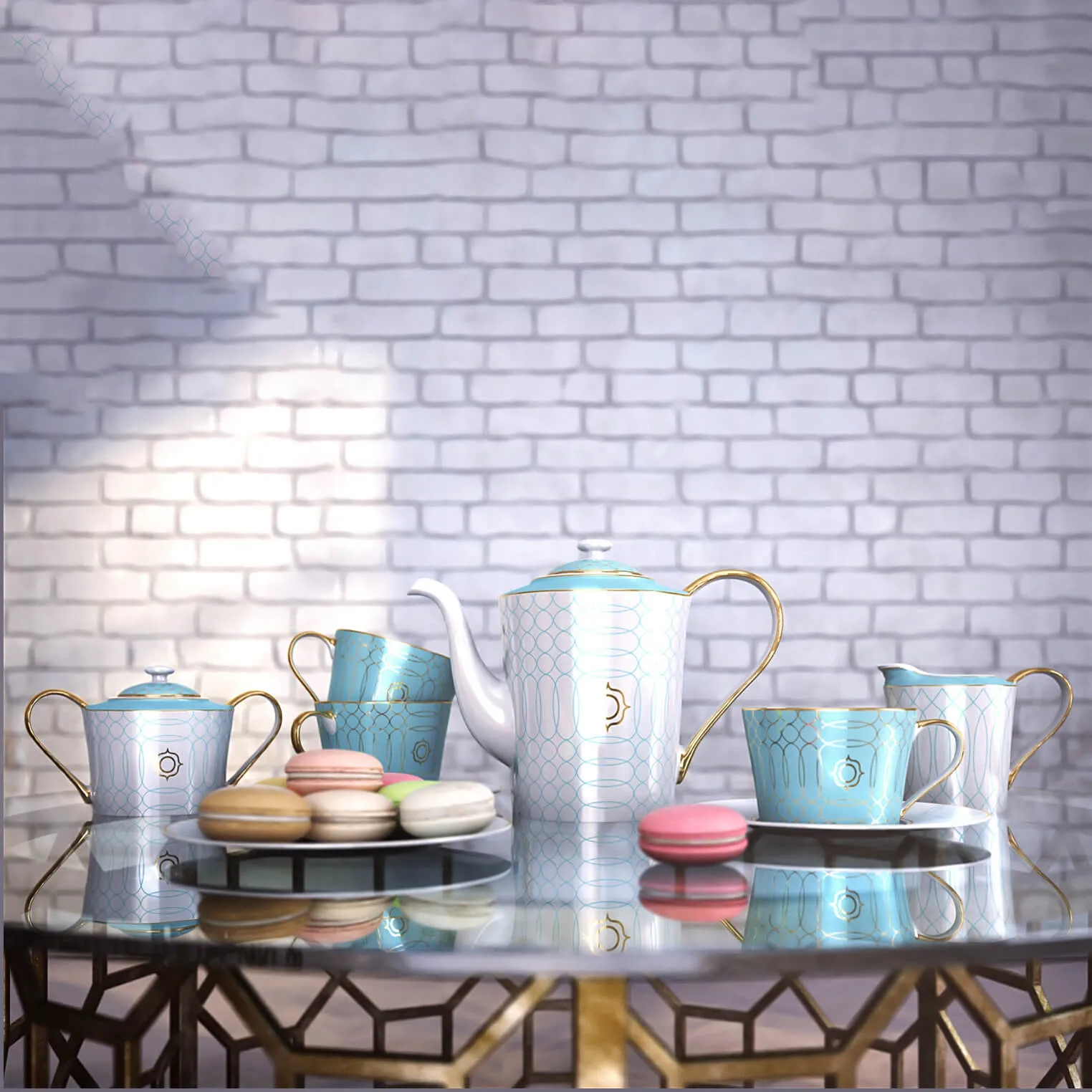 kitchen - Tea set Turquoise Veil 01 3D Model