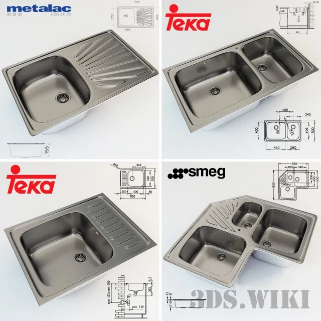 kitchen - Various kitchen sinks 3D Model