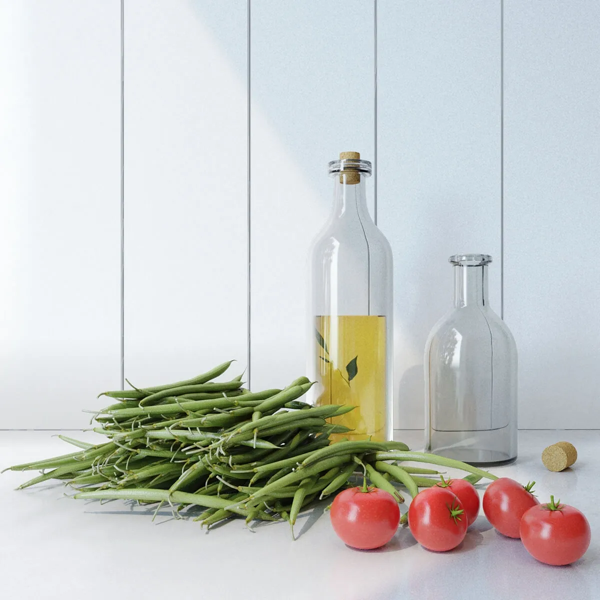 kitchen - Vegetables tomato asparagus bottle 3D Model