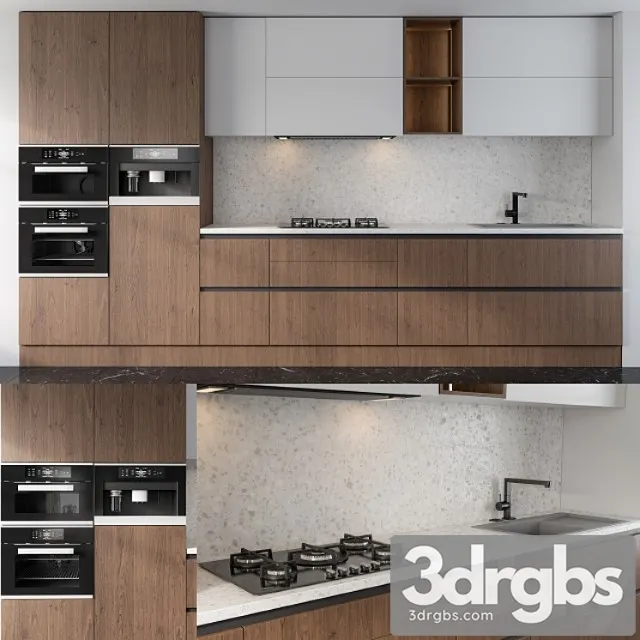 Kitchen White And Wood 3D Model Free