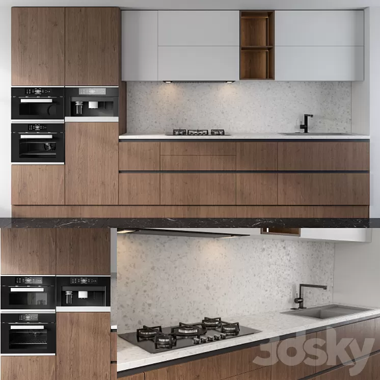 Kitchen white and wood 3D Model