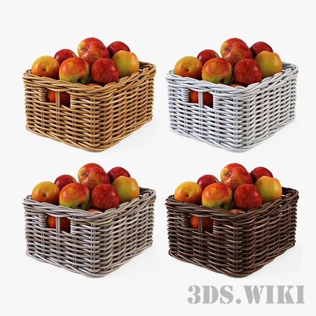 kitchen - Wicker basket with apples 3D Model